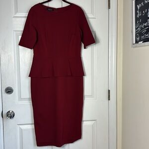 LAFAYETTE 148 Elegant Peplum Dress size 8 burgundy maroon dress career cocktail